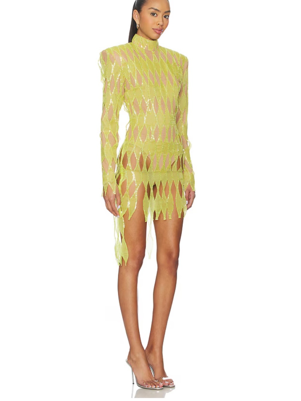 Sheer Olive Green Cutout Midi Dress